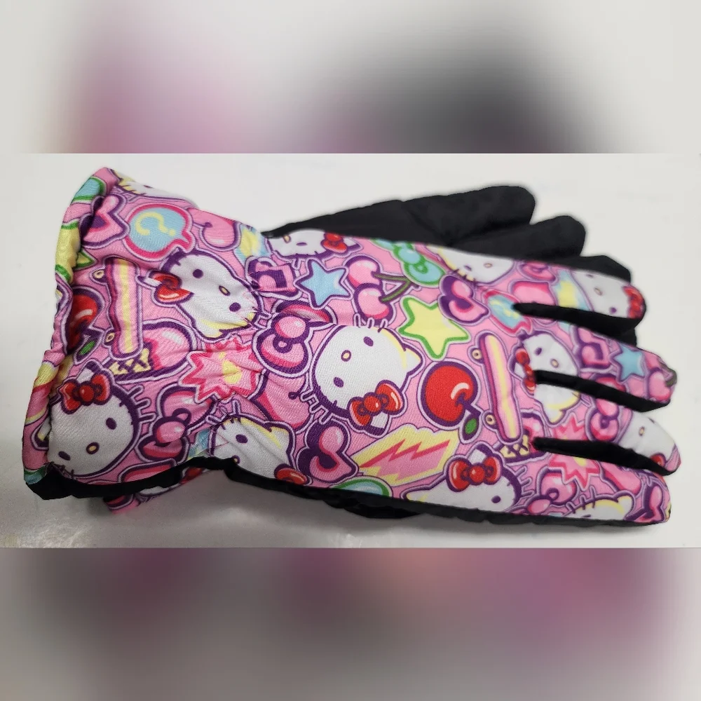 S/M Girls Hello Kitty Ski Gloves Young Kids  Multicolor Pink Design Winter New